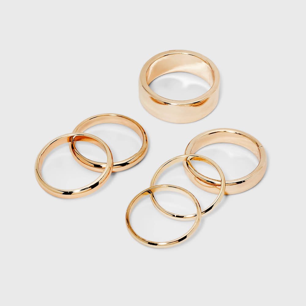A New Day Steel Stacking Band Ring Set, 18.14 mm, Gold (6 ct)