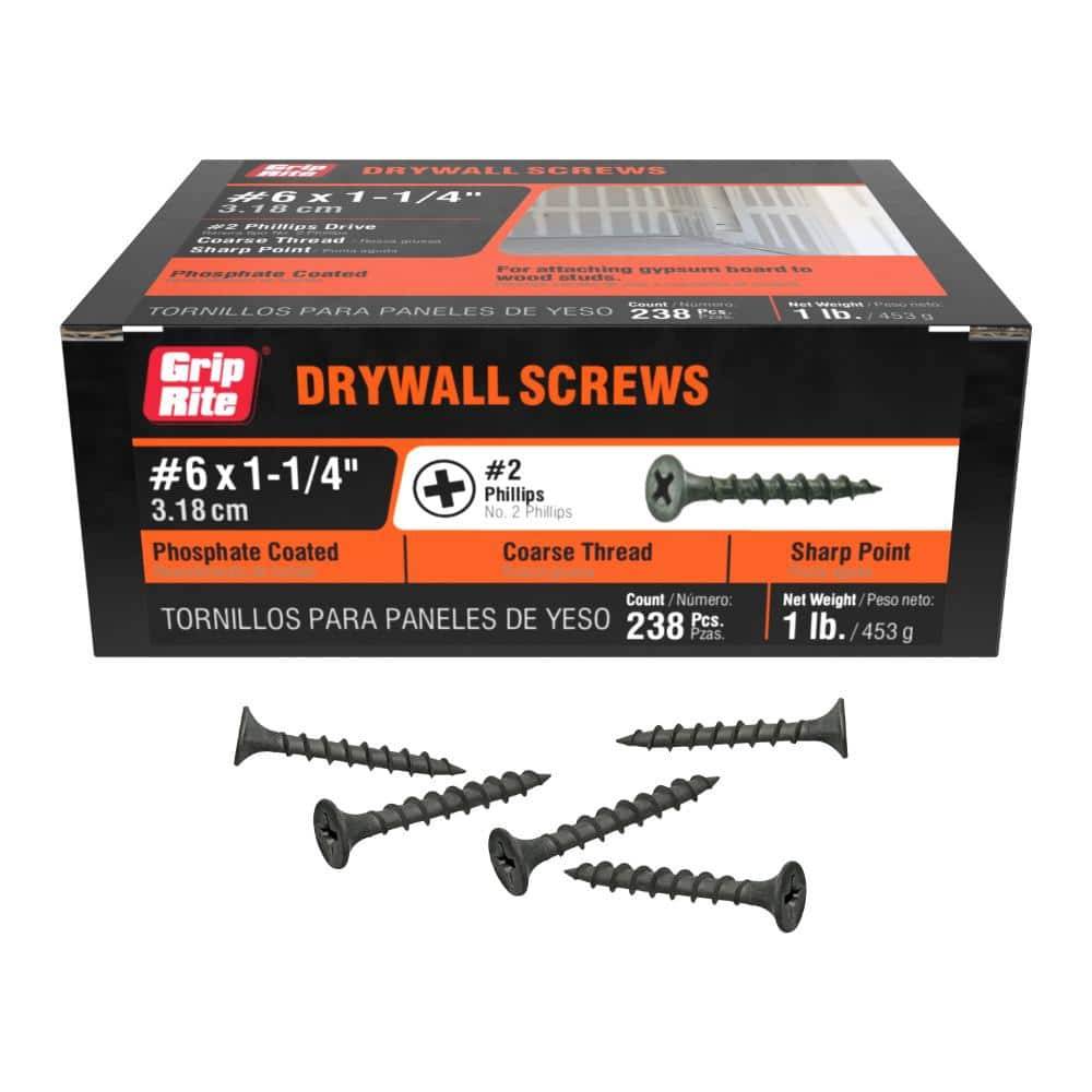 Grip-Rite Bugle Head Coarse Thread Sharp Point Drywall Screws, 6 x 1-1/4 in (238 ct)