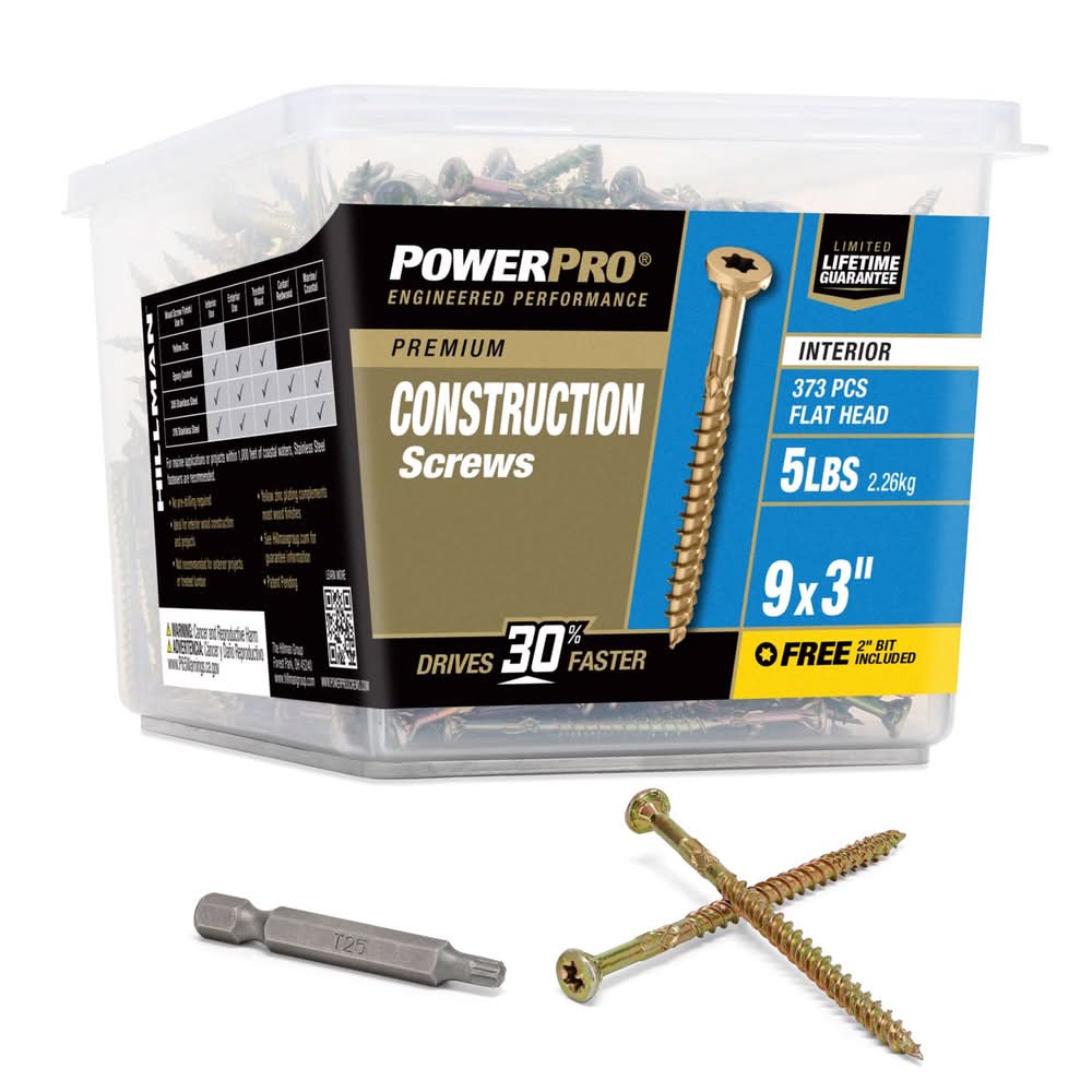 Hillman Power Pro No. 9 X 3 In. L Star Yellow Zinc Coarse Wood Screws 373 Pk