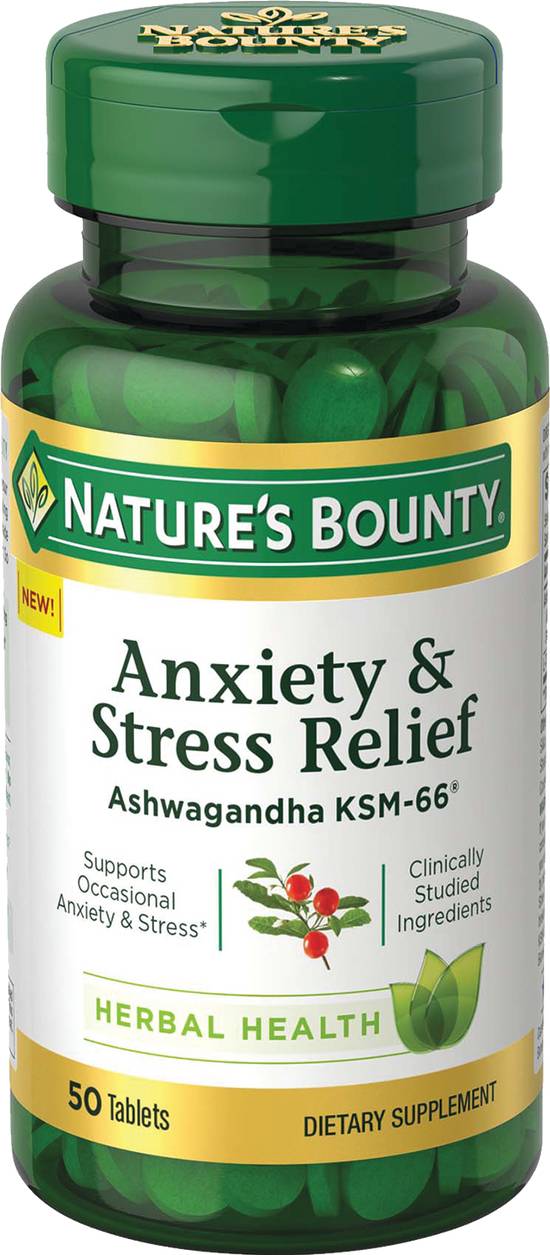 Nature's Bounty Anxiety & Stress Relief Ashwagandha KSM-66* Tablets, 50 CT