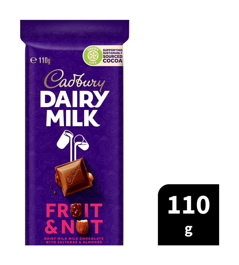 Cadbury Dairy Milk Chocolate, Fruit & Nut (110g)
