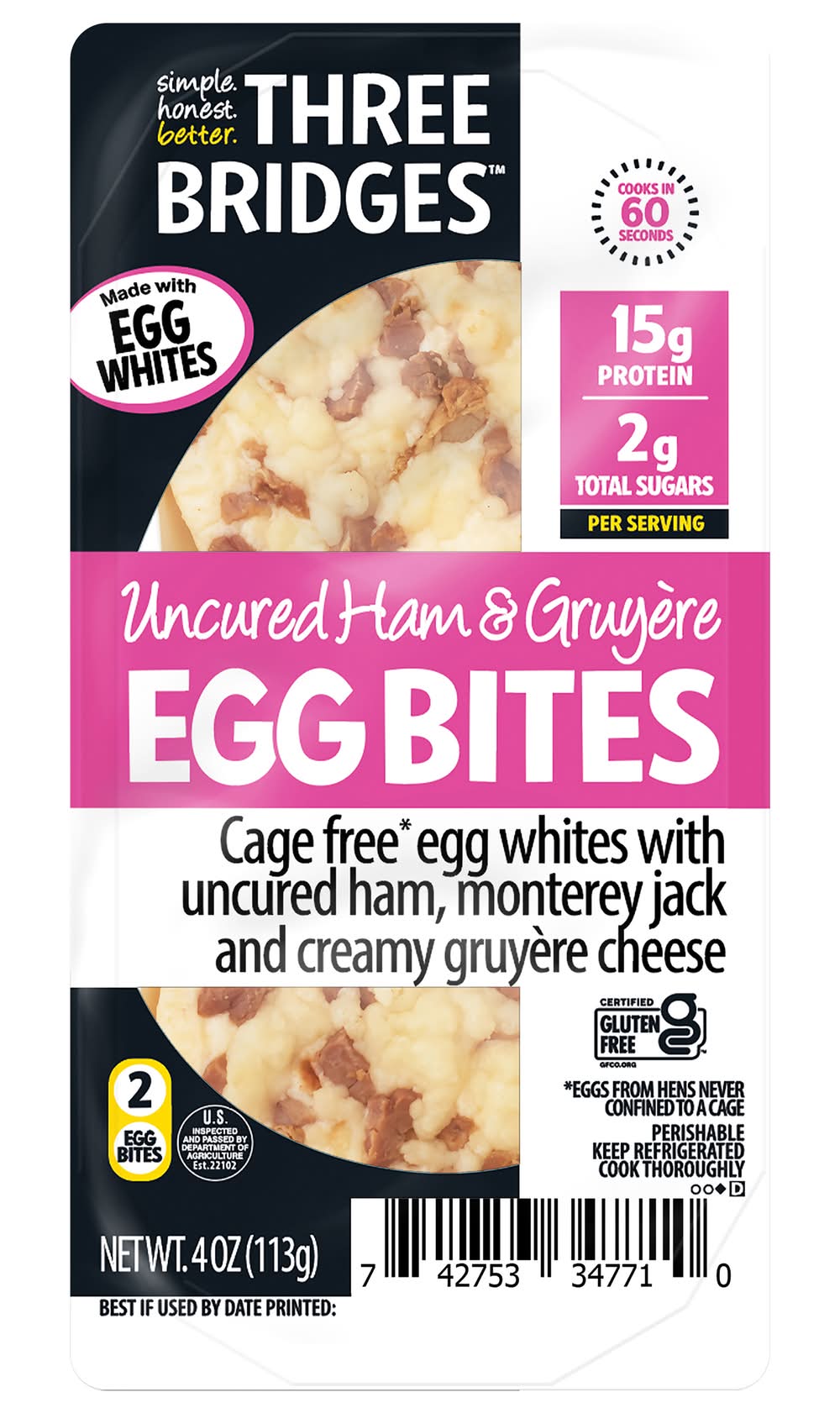 Three Bridges Uncured Ham & Gruyere Egg Bites (4 oz)