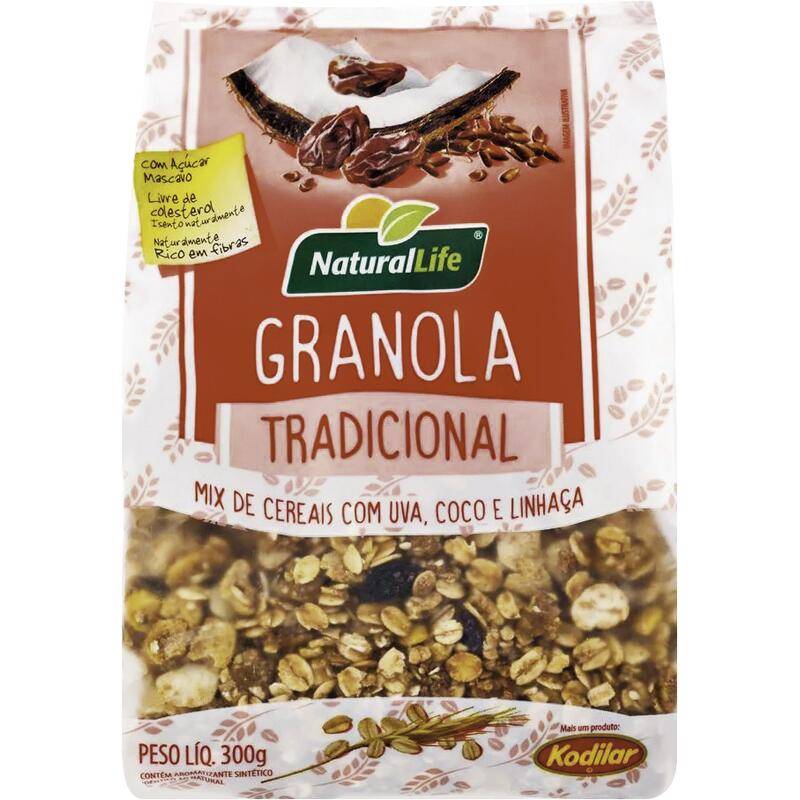 Natural life granola tradicional mix de cereais com uva, coco e linhaça