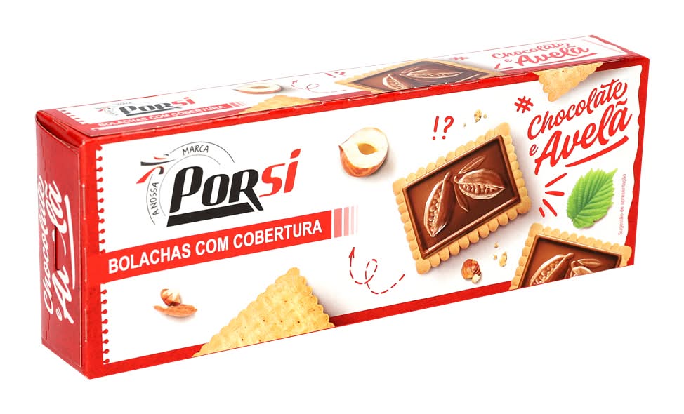 PorSi  - Bolachas cobertura de chocolate e avelÃ£, embalagem de 150g