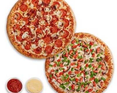 2 Large Pizza 3 Toppings each, 2 Pop (591 ml)