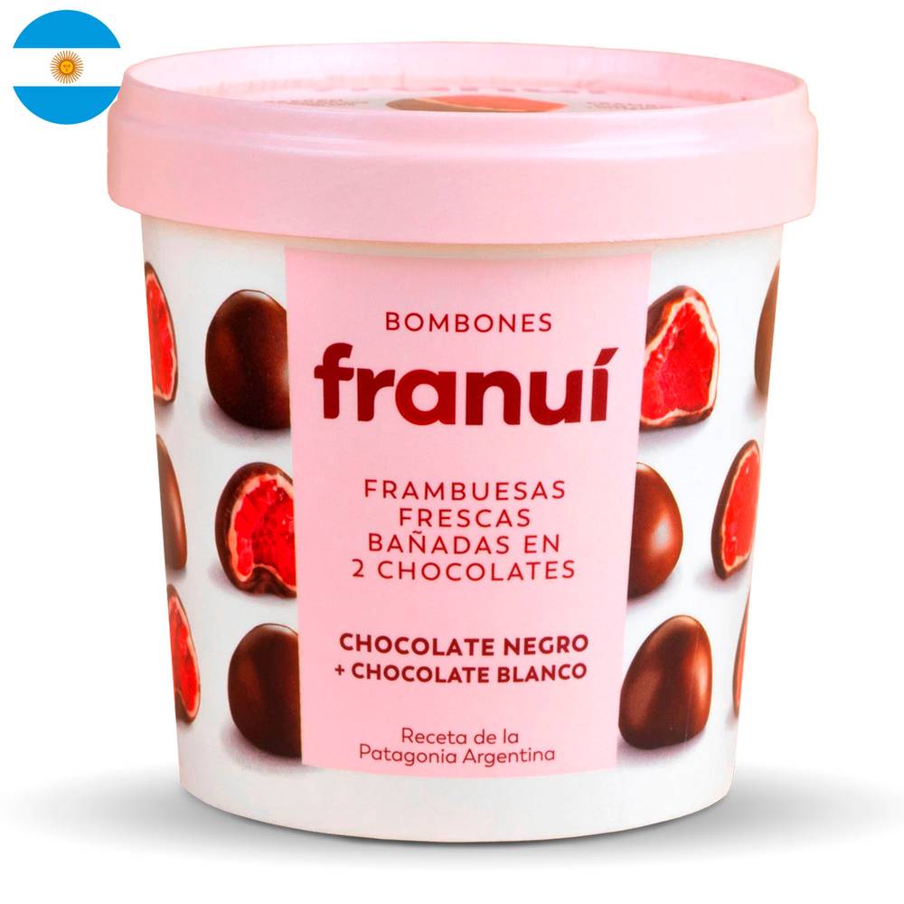 Franuí · Frambuesas bañada en chocolate blanco y negro (150 g)