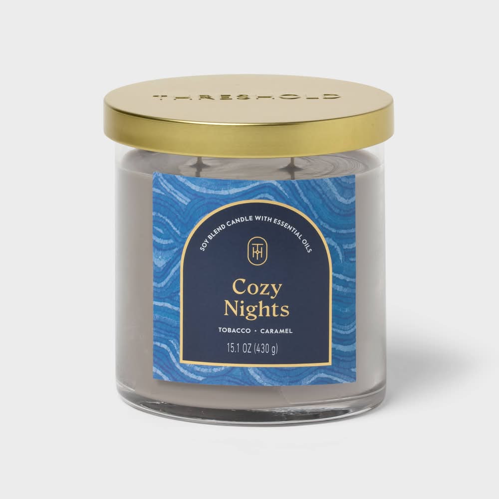 Threshold Cozy Nights 2-wick Lidded Glass Jar Candle, Vanilla-Tobacco (15.1 oz)
