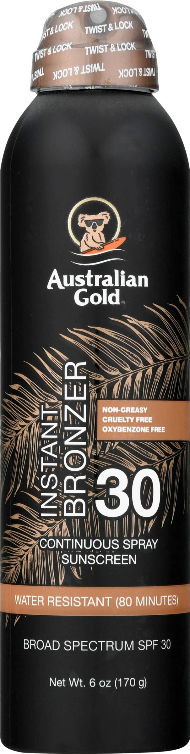 Australian Gold Instant Bronzer Continuous Spray Sunscreen Spf 30 (6 oz)