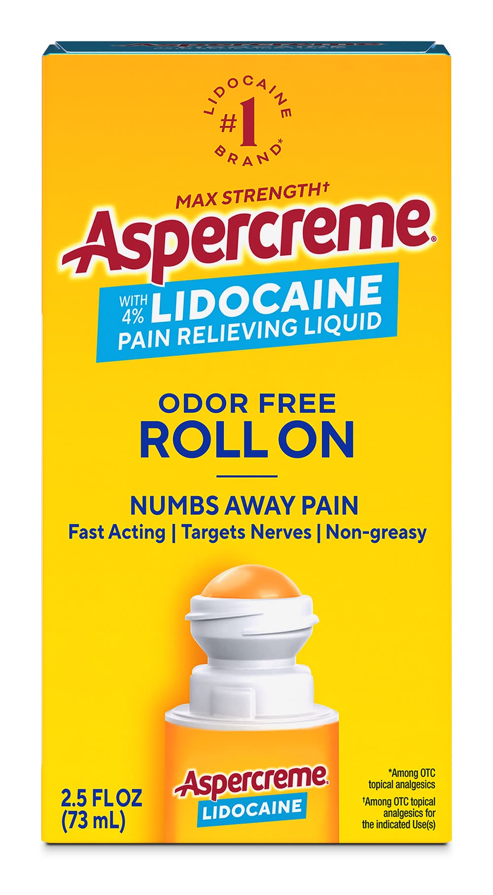 Aspercreme Max Strength 4% Lidocaine Pain Relief Liquid Roll-On (2 x 2.5 fl oz)