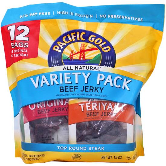 Pacific Gold Original & Teriyaki Beef Jerky Variety pack (12 x 1.25 oz)