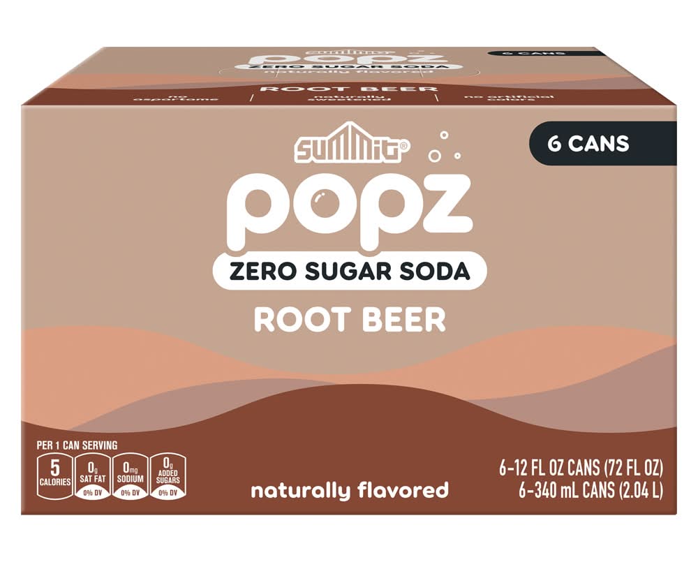 Summit Flavored Popz Zero Sugar Soda, Root Beer (6 x 12 fl oz)