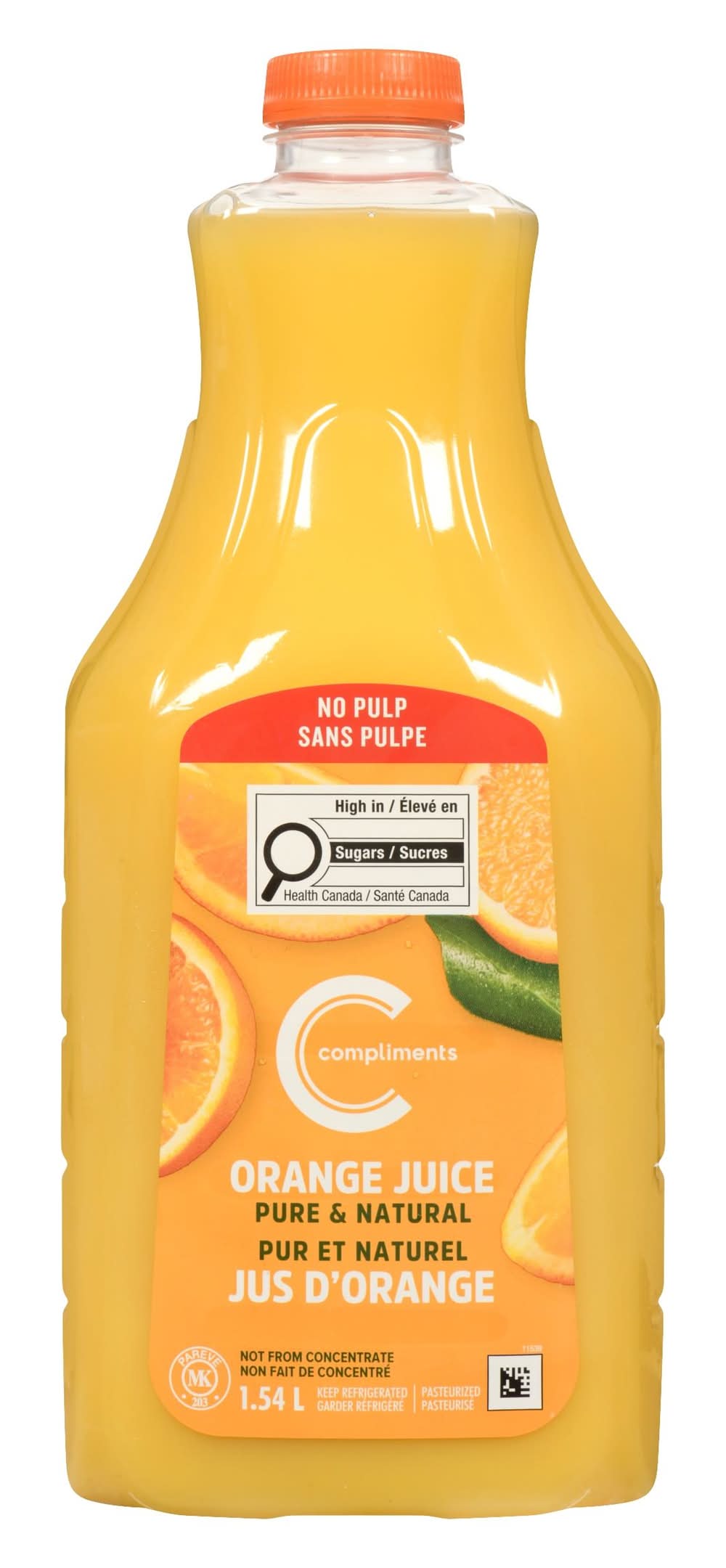 Compliments Pure & Natural No Pulp Juice, Orange (1.54 L)