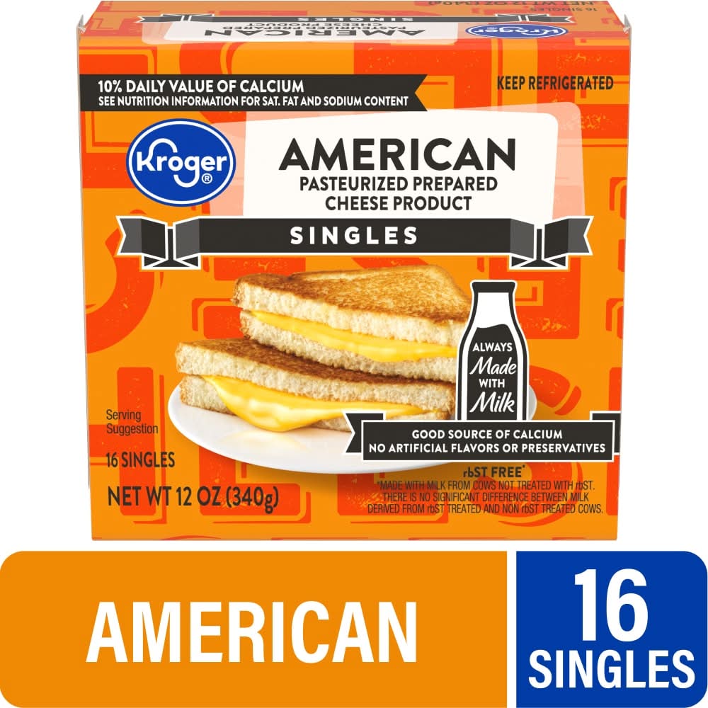 Kroger Singles American Pasteurized Prepared Sliced Cheese (12 oz, 16 ct)