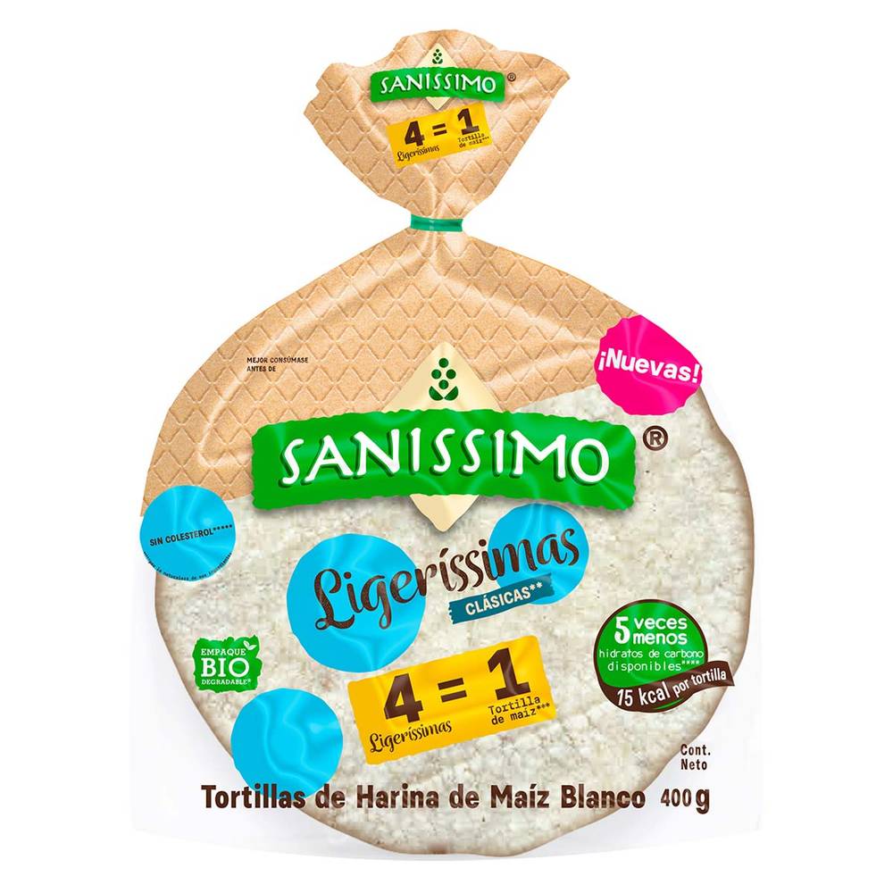 Saníssimo · Tortillas de harina de maíz blanco, blanco (400 g)