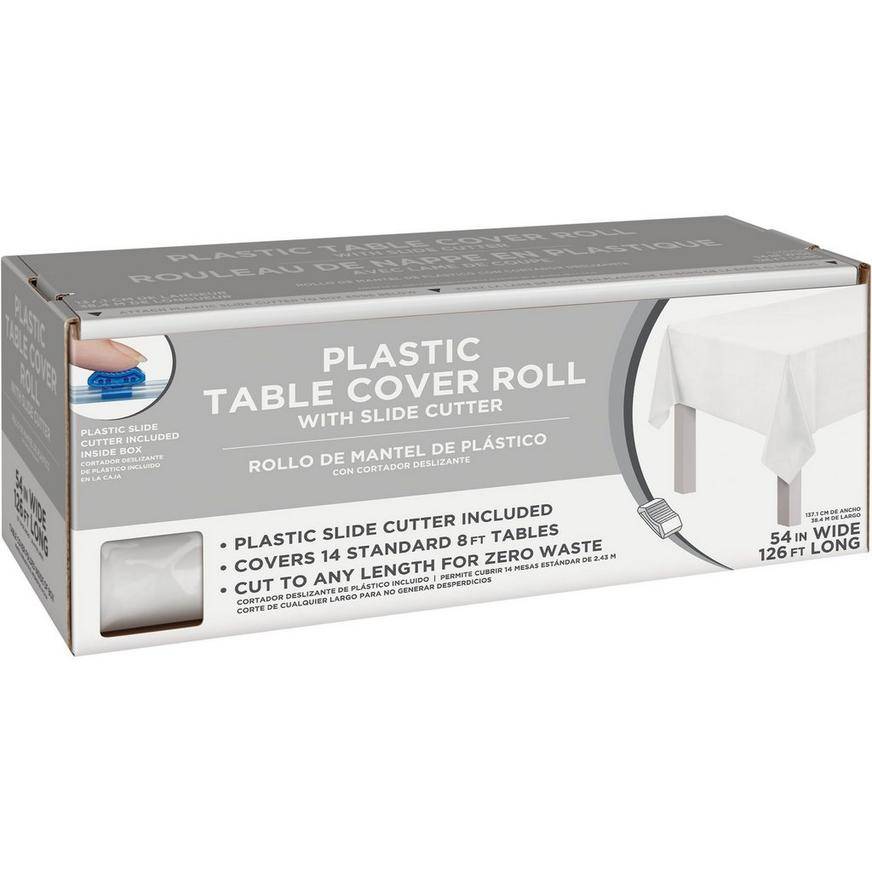 Party City Plastic Table Cover Roll With Slide Cutter (white)