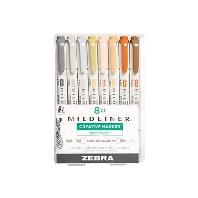 Zebra Mildliner Twin Tip Highlighters, Bullet/Chisel Tip, Neutral Assorted, 8/Pack (78208)