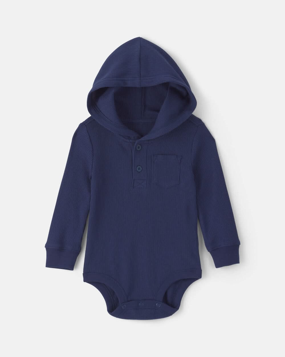 Baby Boy Thermal Long-Sleeve Hooded Bodysuit - Navy Blue - 9M