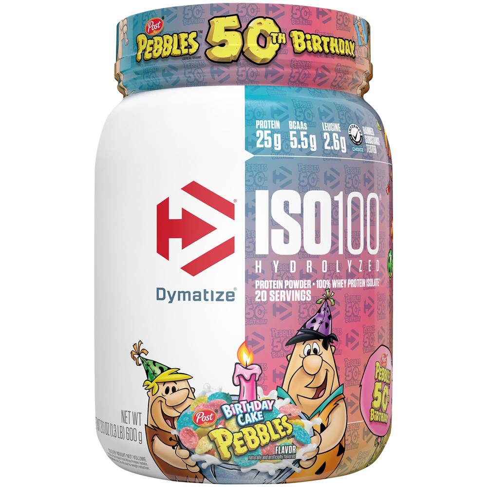 Dymatize Iso100 Hydrolyzed 100% Whey Protein Isolate (21.5 oz) (birthday cake pebbles)