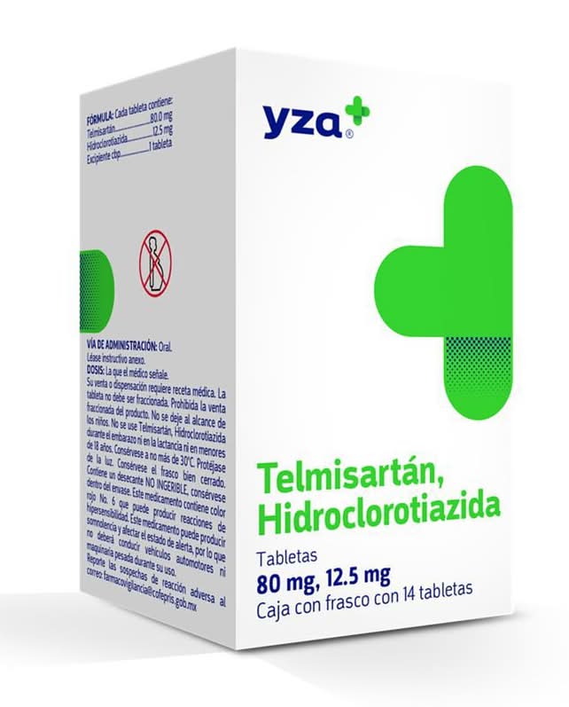 Yza · Telmisartán 80 mg / hidroclorotiazida 12.5 mg en tabletas (14 un)