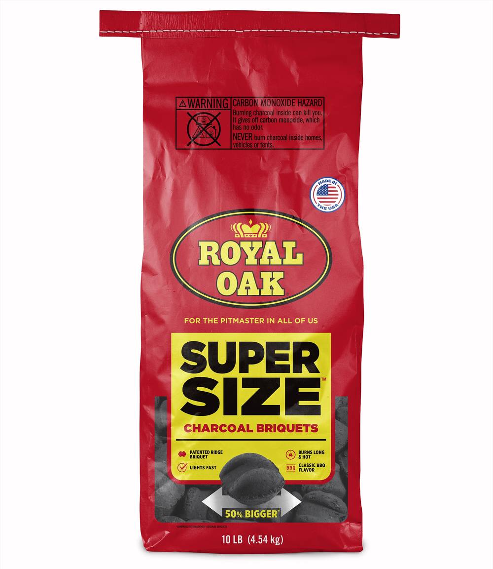 Royal Oak Super-Size Ridge Charcoal Briquets - 10lb Bag for High Heat Grilling and Low & Slow Smoking - Made in USA | 800002168