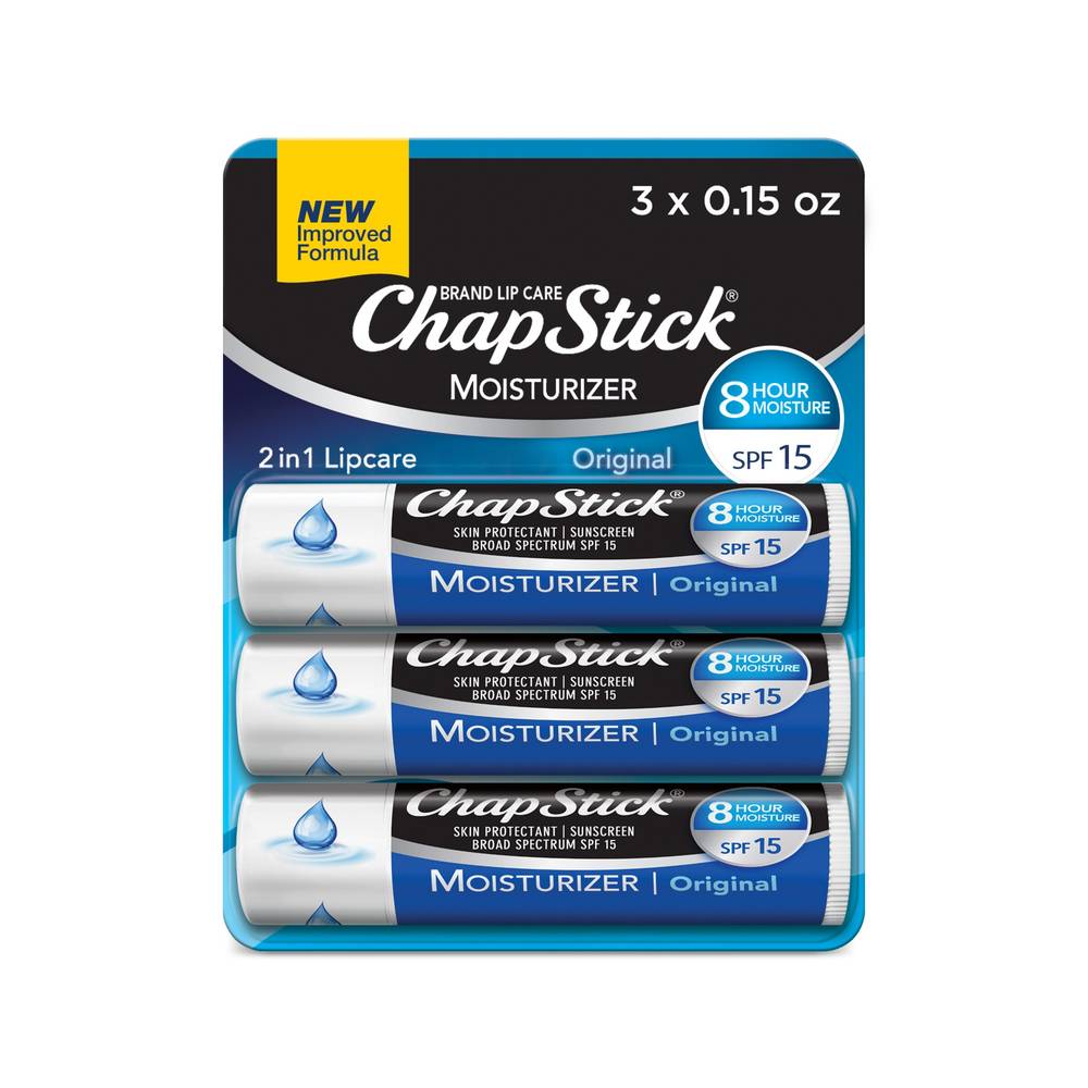 Chapstick Moisturizing Lip Balm 3 Pack, 3 0.15 Oz Stick