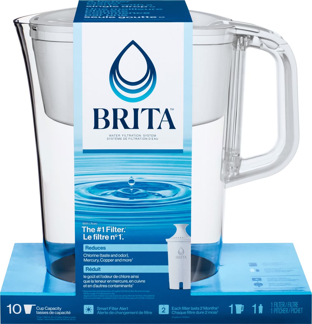 Brita 10-Cup Water Filtration System With Tahoe Pitcher, L, White