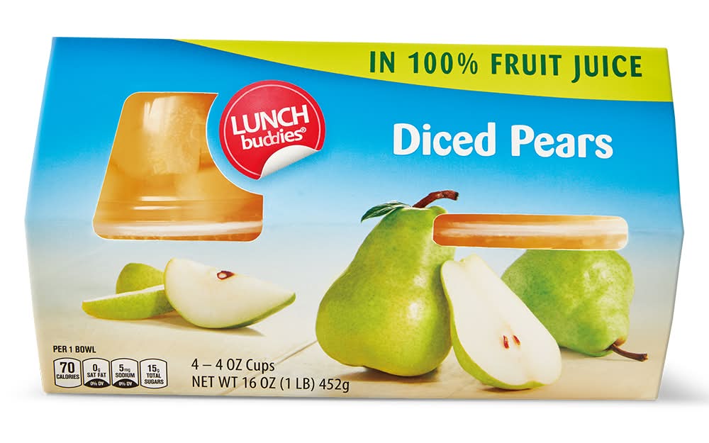 Lunch Buddies Fruit Cups in Juice, Pear (4 x 4 oz)