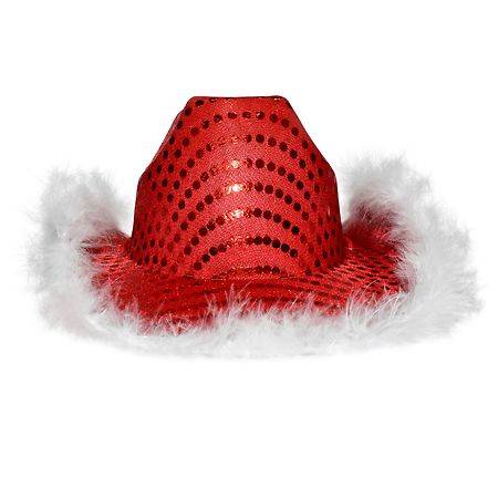 Festive Voice Be Jolly Light Up Cowboy Hat, Red