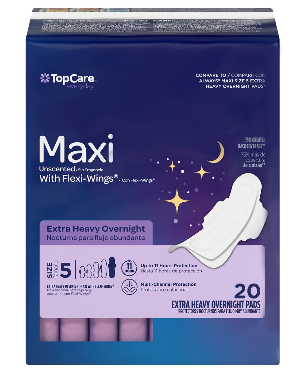 TopCare Everyday Extra Heavy Overnight Maxi With Flexi Wings Pads, Size 5 (20 ct)