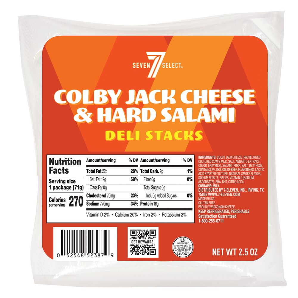 7-Select Colby Jack Cheese & Hard Salami Deli Stacks (16 x 2.5 oz)