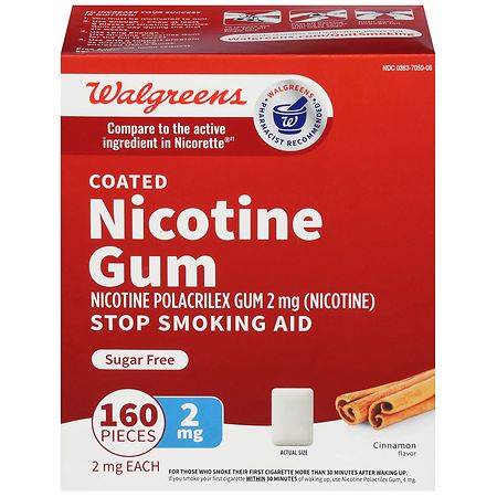 Walgreens Polacrilex, Sugar Free, 2mg Cinnamon Coated Nicotine Gum