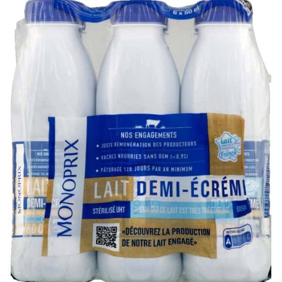 Monoprix Lait Demi-Écrémé Stérilisé Uht Les 6 Bouteilles De 500 Ml