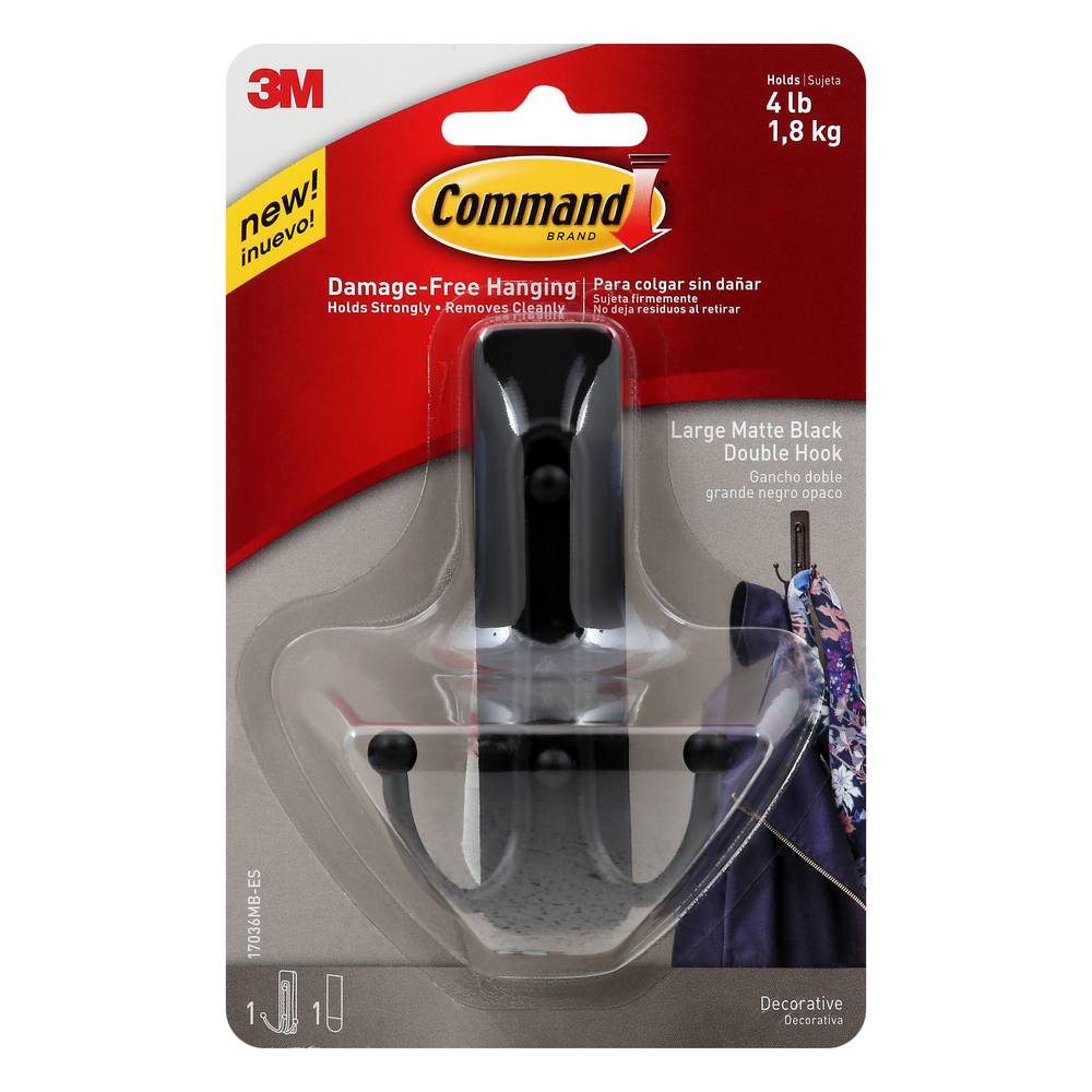 Command Large Matte Black Decorative Double Hook