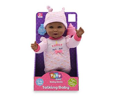 13" Pink Unicorn Outfit Talking Baby Doll, Brown Eyes