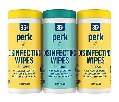 Perk™ Disinfecting Wipes, Fresh & Lemon Scent, 35 Wipes/Container, 3/Pack (PK56666)