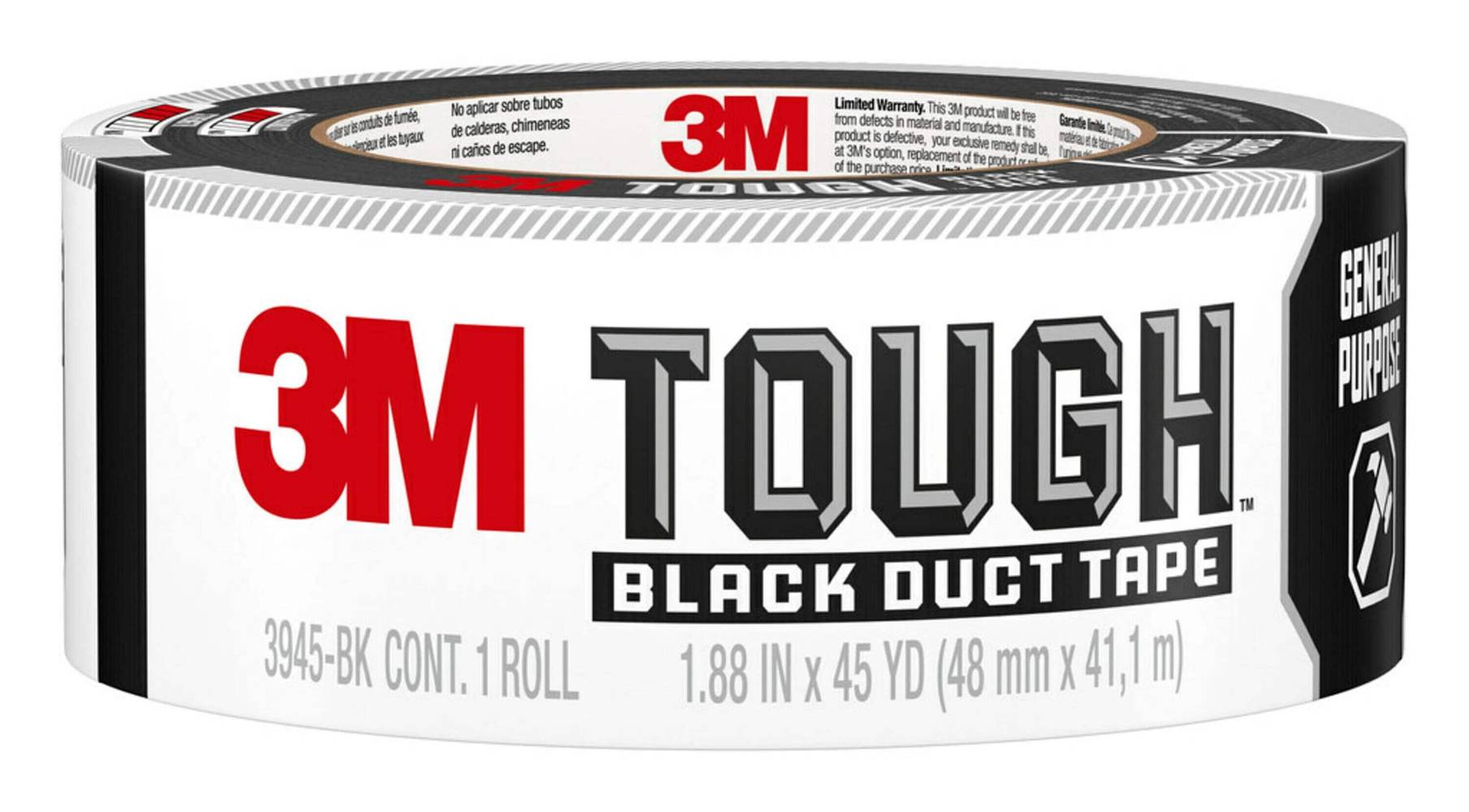 3M Duct Tape General Purpose Utility Black Rubberized Duct Tape 1.88-in x 45 Yard(s) | 3945-BK