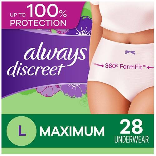 Always Discreet Incontinence Underwear for Women, Maximum Absorbency Large - 17.0 ea x 2 pack