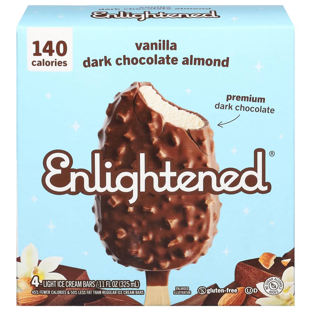 Enlightened Light Ice Cream Bars, Vanilla Dark Chocolate Almond (11 fl oz, 4 ct)