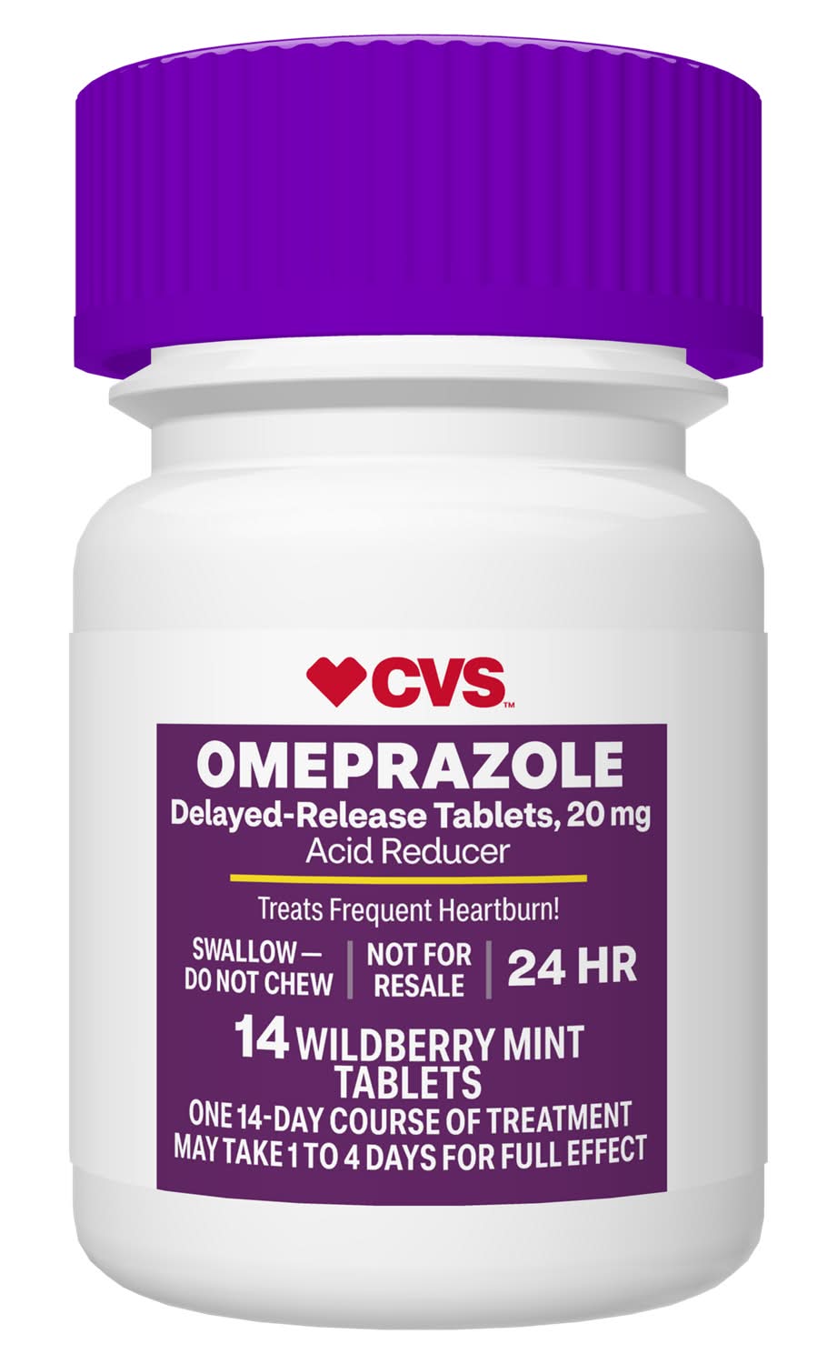CVS Health Omeprazole 20 mg Wildberry Mint Coated Tablets (0.93 oz)