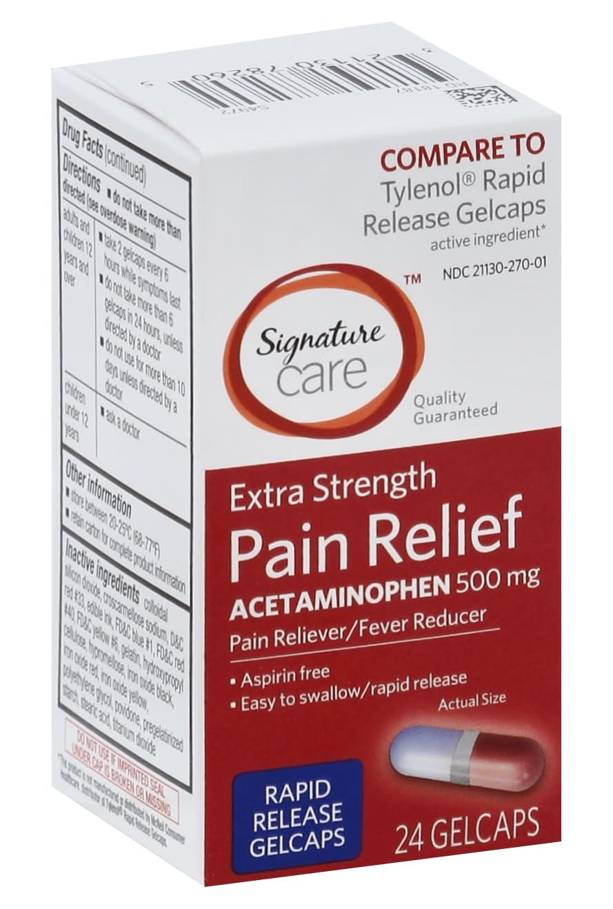 Signature Care Extra Strength Pain Relief, Acetaminophen 500 mg (1.2 oz, 24 ct)