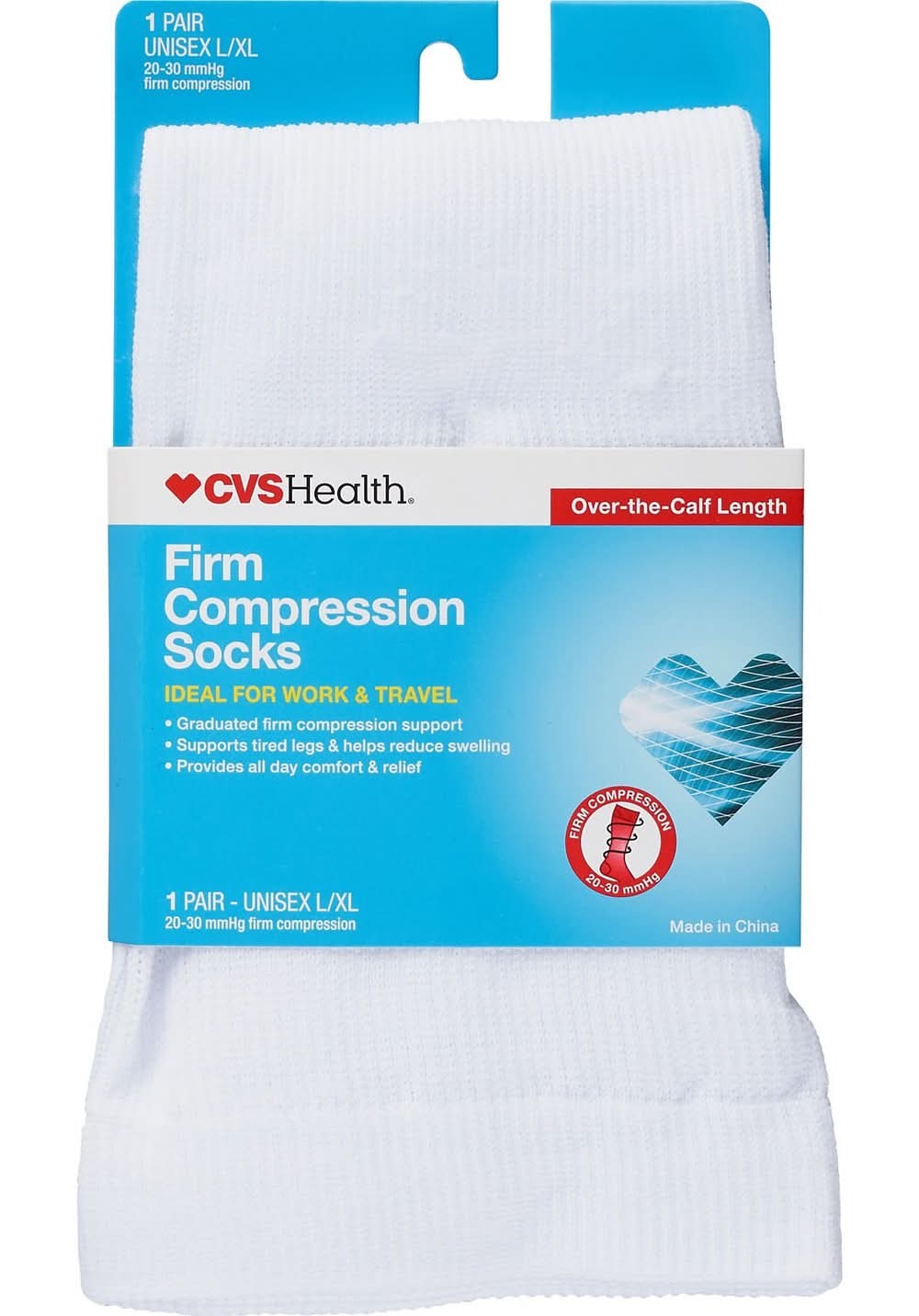 Cvs Firm Compression Over-The-Calf Length Socks, L/Xl, White