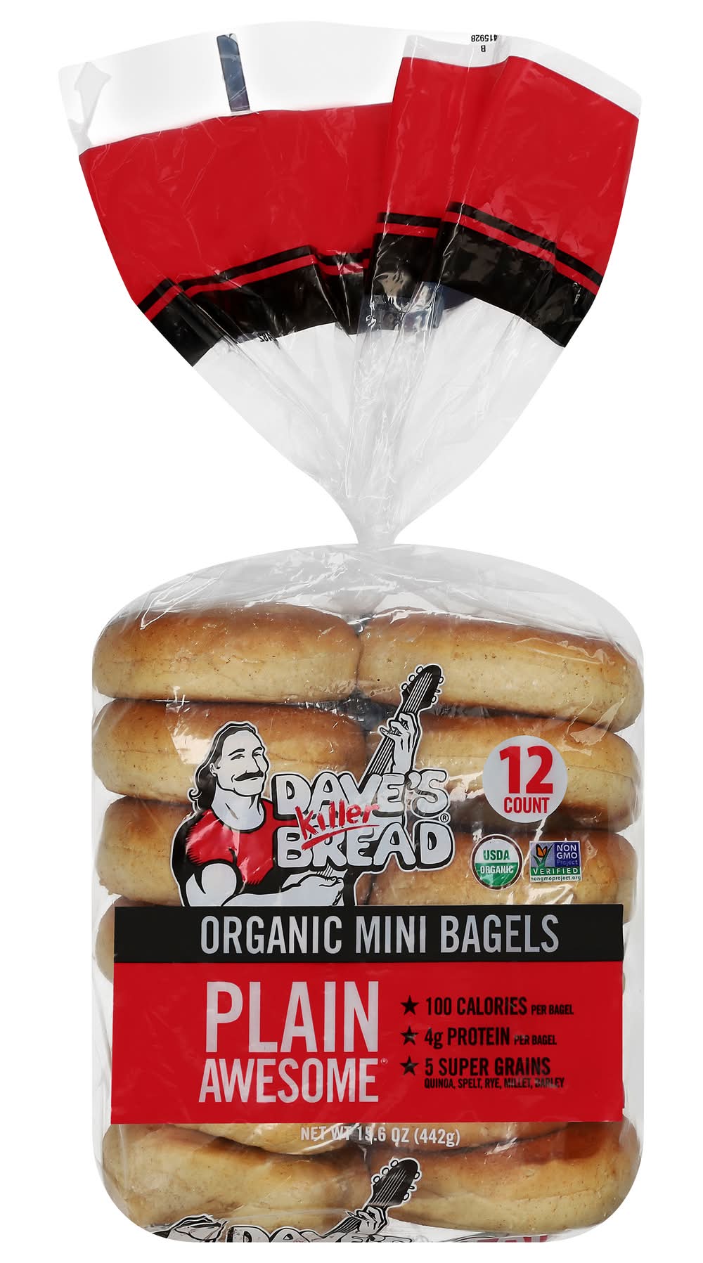 Dave's Killer Bread Organic Plain Awesome Mini Bagels (15.6 oz, 12 ct)