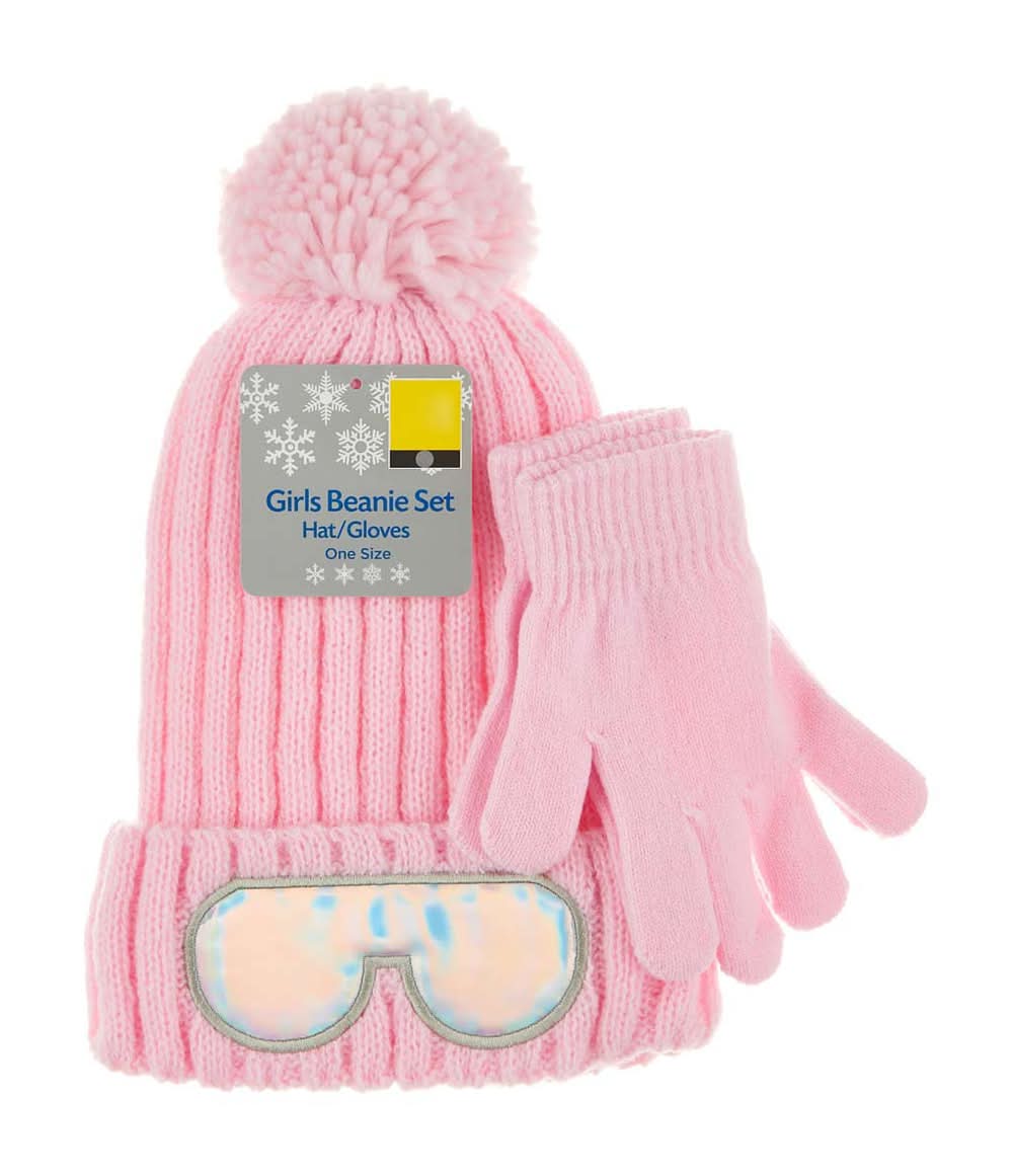 Girls Beanie Hat And Gloves Set One Size