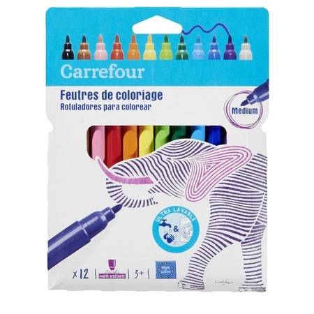 Carrefour - Feutre de coloriage pointe moyenne (12 pièces)