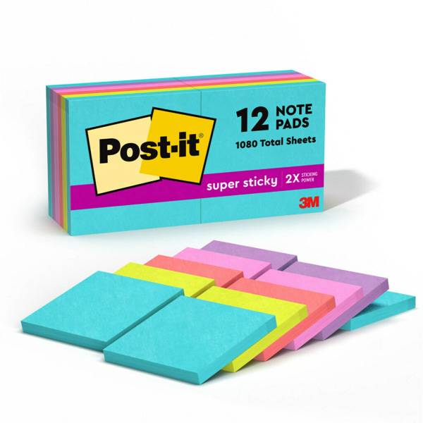 Post-It Super Sticky Notes, 3 In. X 3 In., Supernova Neons Collection, pack Of 12 Pads