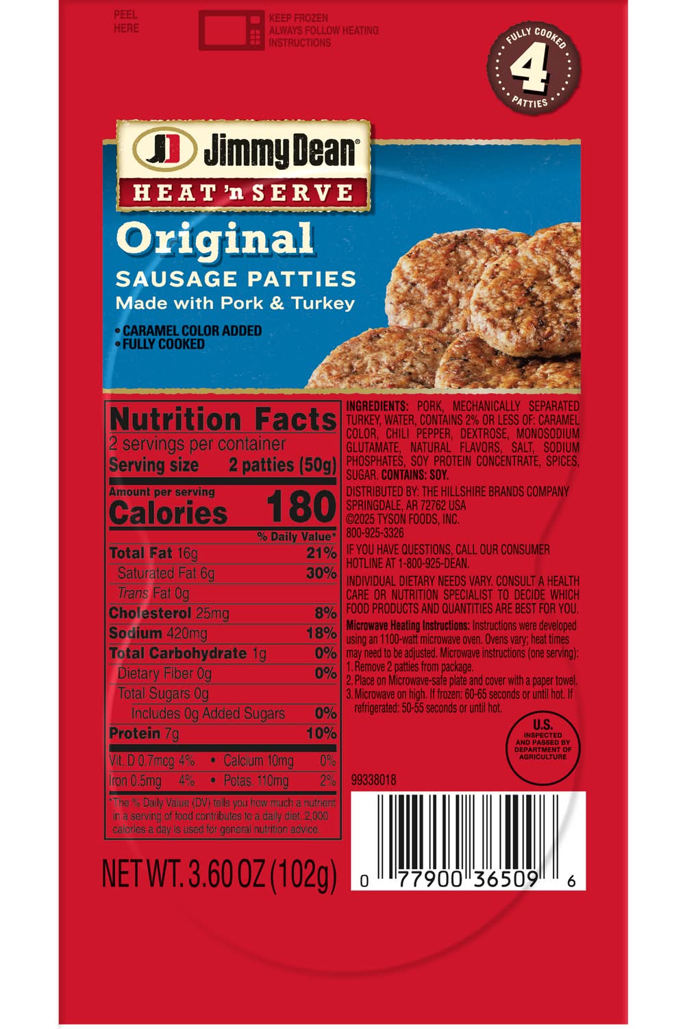 Jimmy Dean Heat 'N Serve Original Pork & Turkey Sausage Patties (3.6 oz)
