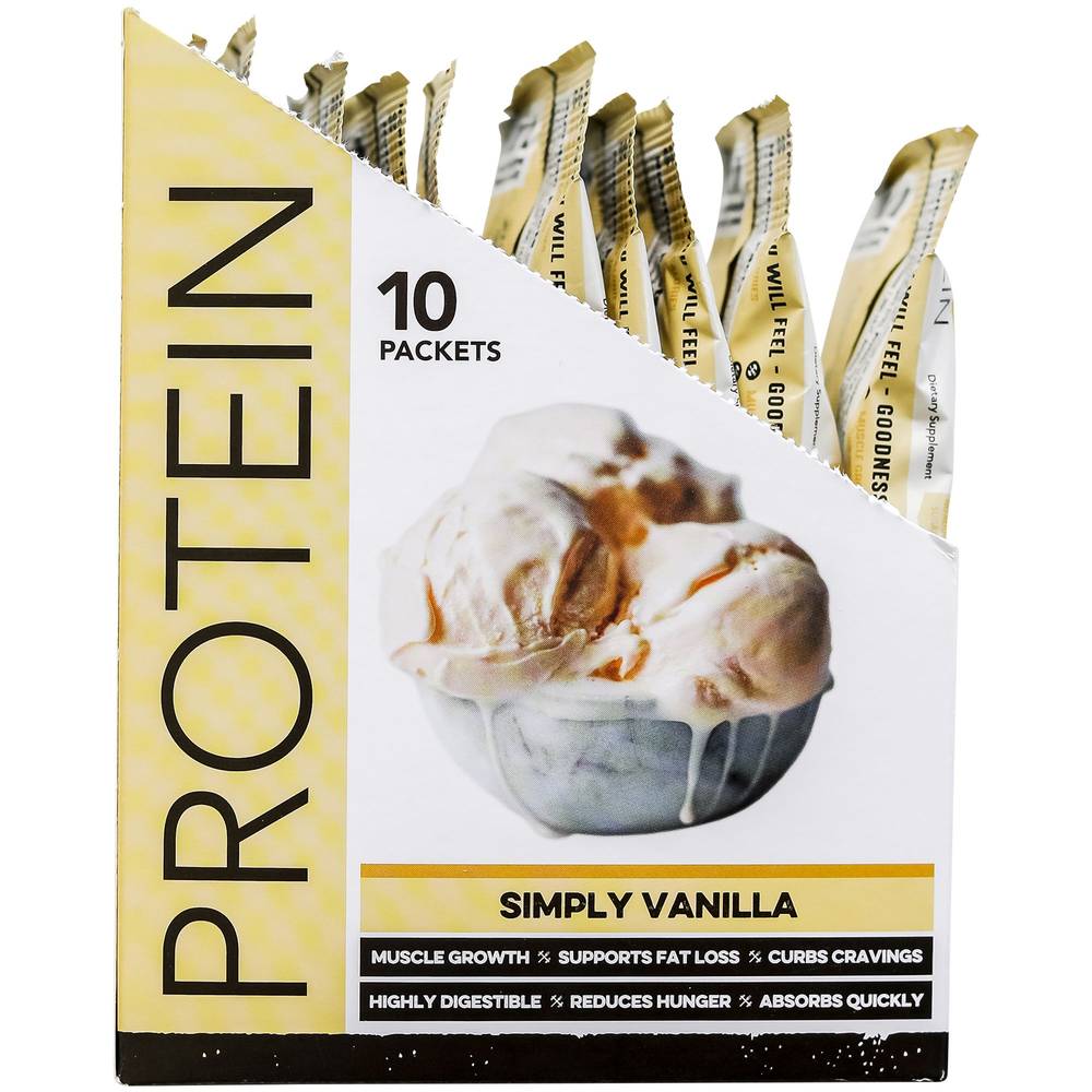 Whey Protein Packets - 100% Grass Fed With 20G Protein - Simply Vanilla (10 Single Serving Packets)