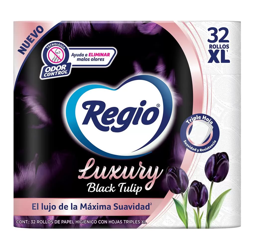 Regio · Luxury papel higiénico con hojas triples, black tulip, XL (32 un)