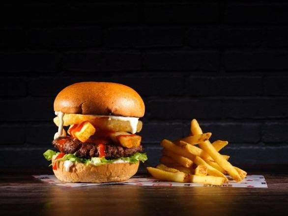 Halloumi & Beef Stack Burger + Fries Bundle