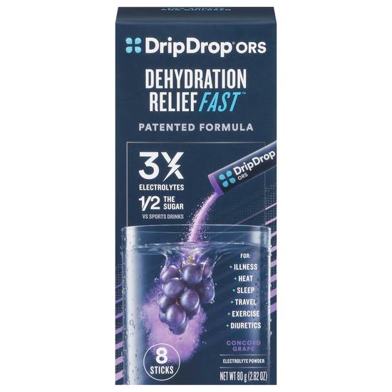 Dripdrop Dehydration Relief Fast Ors Electrolyte Powder (2.82 oz) (concord grape)